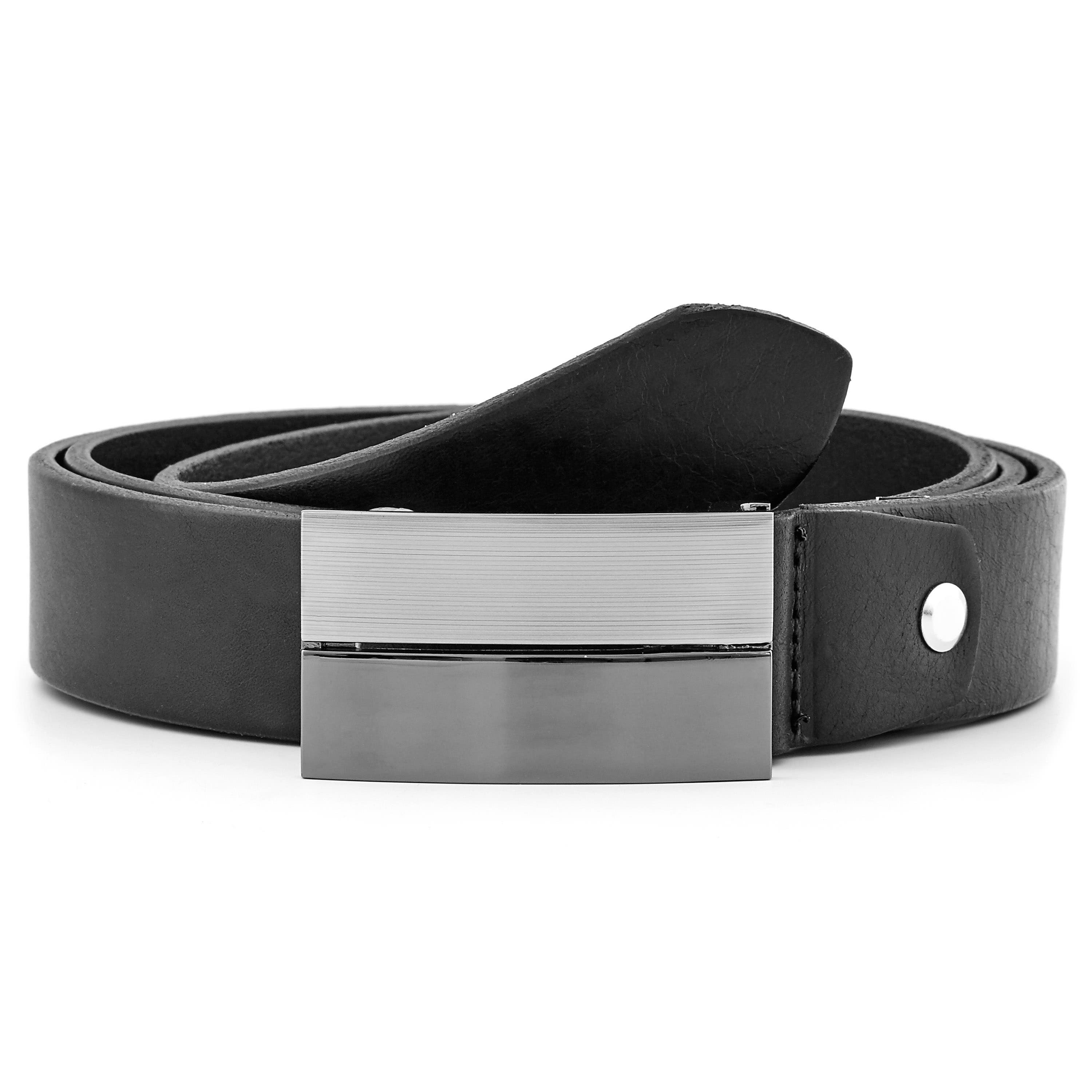 Classic Metal Buckle & Black Leather Belt, In stock!